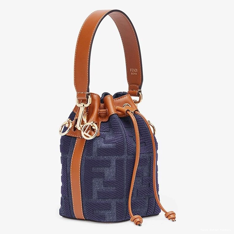 Vintage HOT Bag Mon FF Motif In Blue Fendi Mini Bucket Tresor Canvas 0808